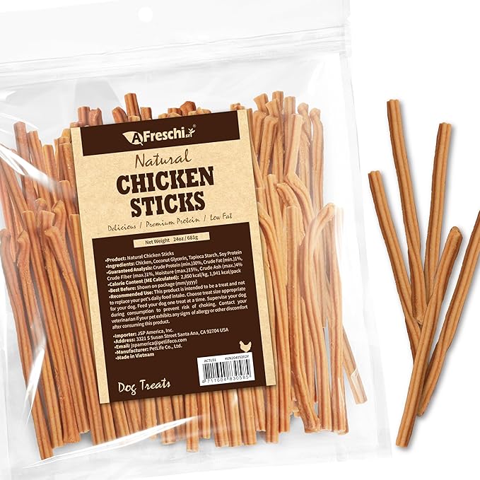 A Freschi srl Chicken Dog Treats, All Natural, Healthy & Easily Digestible, Grain-Free Puppy Chews, Low-Fat, Human Grade Training & Rewards Dog Snacks, Chicken Sticks, 24 oz Pack