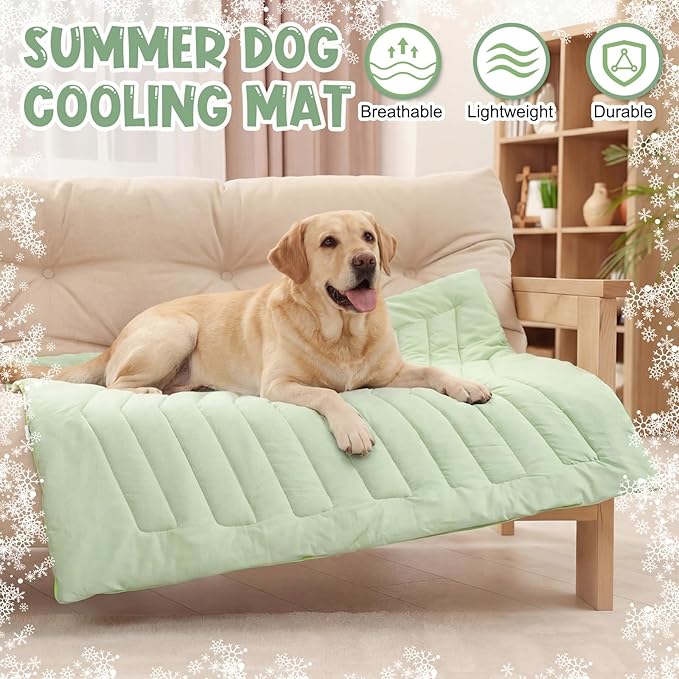 Tinideya 4 Pack Dog Cooling Mats with Storage Bags 35"x22" Ice Green Cooling Mat for Dogs Cats Washable Foldable Pet Self-Cooling Mat and Sleeping Pad for Summer Crate Bed Indoor and Outdoor Floor