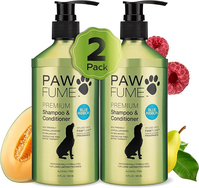PAWFUME Dog Shampoo and Conditioner, Blue Ribbon, 2-Pack – Nourish & Detangle for a Silky Soft Coat – Probiotic, Deep-Cleaning, pH-Balanced Formula – Puppy Shampoo and Conditioner for All Breeds