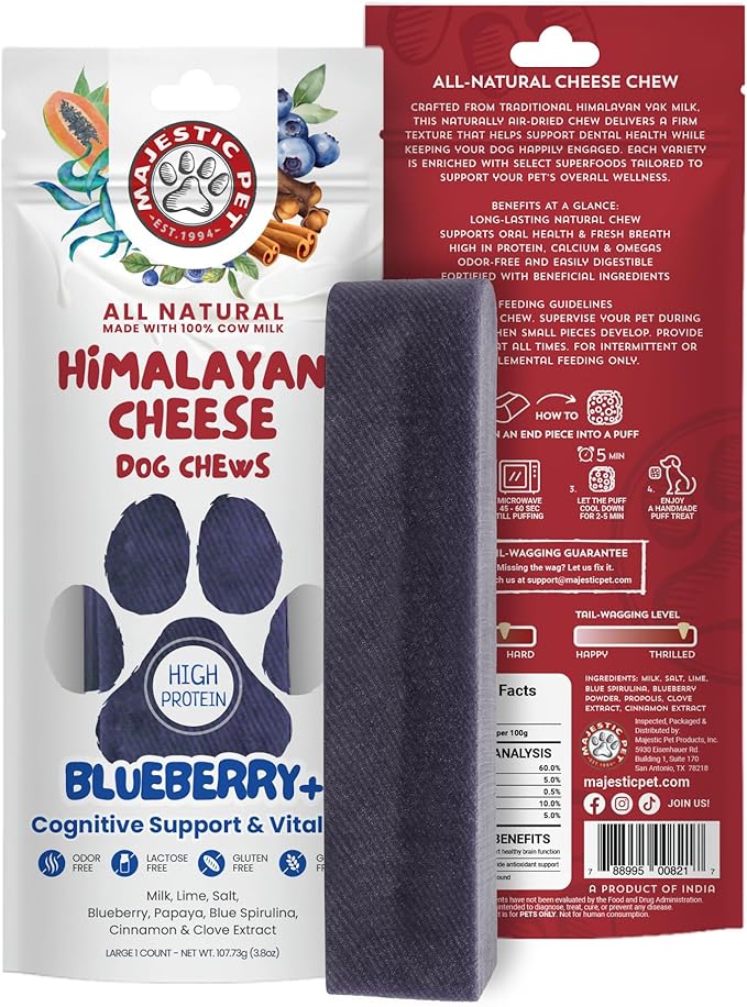 Majestic Pet Himalayan All-Natural Yak Style Cheese Dog Chews Made with 100% Cows Milk- Long Lasting Dental Chew for Dogs - Healthy Pet Treats (Cognitive Support & Vitality, Large, 1 Pack)