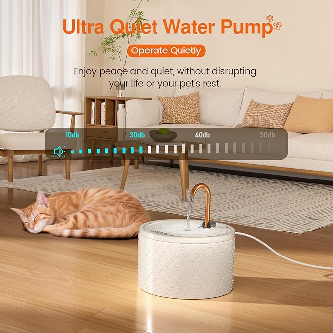 Ceramic Cat Water Fountain - 2.1L/71oz - Firework Embossed All-Ceramic Body & Pure Copper Spout - Non-Toxic & Automatic Pet Drinking Fountain Indoor with Ultra-Quiet Pump, 3 Filters & Sponge