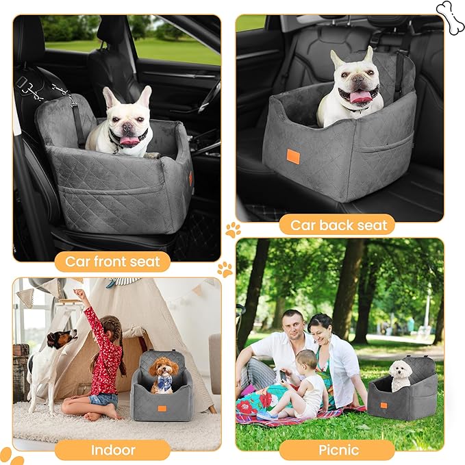 Dog Car Seat for Small Dog with Washable Mat, Memory Foam Booster Seat for Dogs Under 30lb, Elevated Pet Seat with Pockets, Anti-Slip Bed for Car, Perfect for Front & Back Seats with Safety Leash
