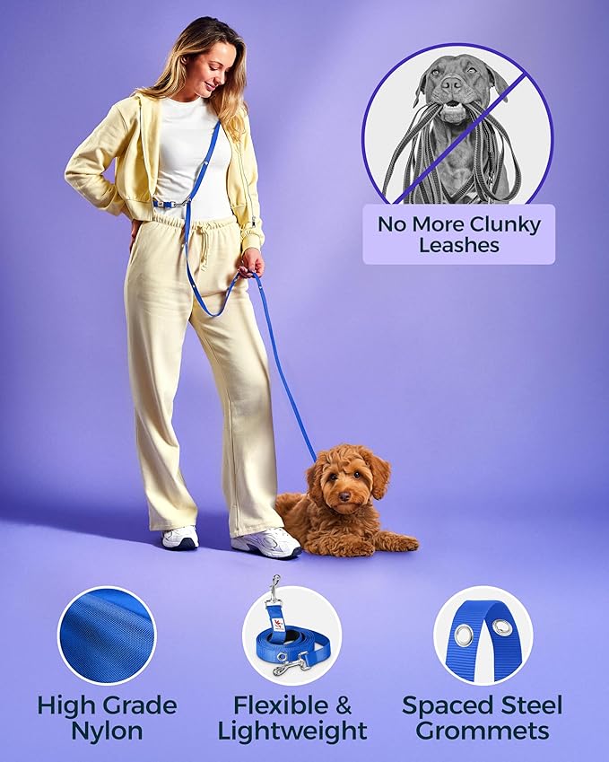 Hands-Free Dog Leash Training Running Snapleash, Waist & Shoulder Lead for Walking, Traffic Lead, Dual Pet Leash Adjustable for Large, Medium and Small Dog Breeds (Blue, Small (5/8in x 7.5ft))