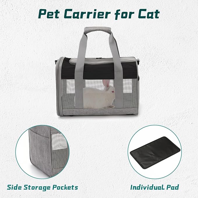 PINVNBY Bunny Carrier for Travel Camping Outdoor, Small Pet Carrier, Guinea Pig Carrier, Breathable Pet Portable Hand Bag for Hamster Bunny Guinea Pig（Black & Gray）