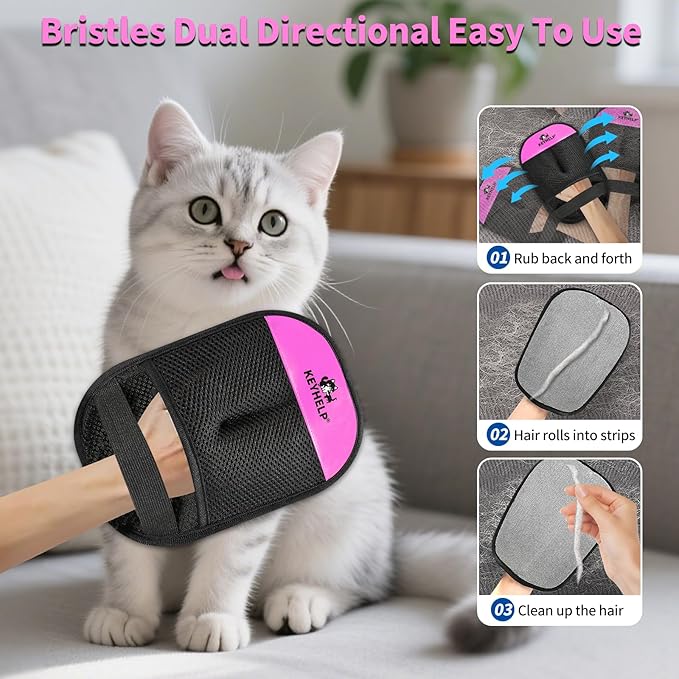 Pet Hair Removal Glove for Dogs & Cats, Newly Upgraded Reusable Electrostatic Pet Hair Glove, Pet Hair Remover Tool for Clothing, Couch, Bed, Carpet, Car Seat（Pink）