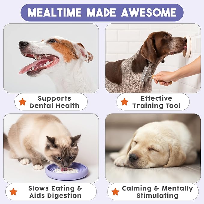 Awoo Lick Dish Silicone Dog & Cat Lick Mat & Slow Feeder with Suction Cups, Non-Slip, Dishwasher Safe, Extend Mealtime, Reduce Anxiety (Cream)