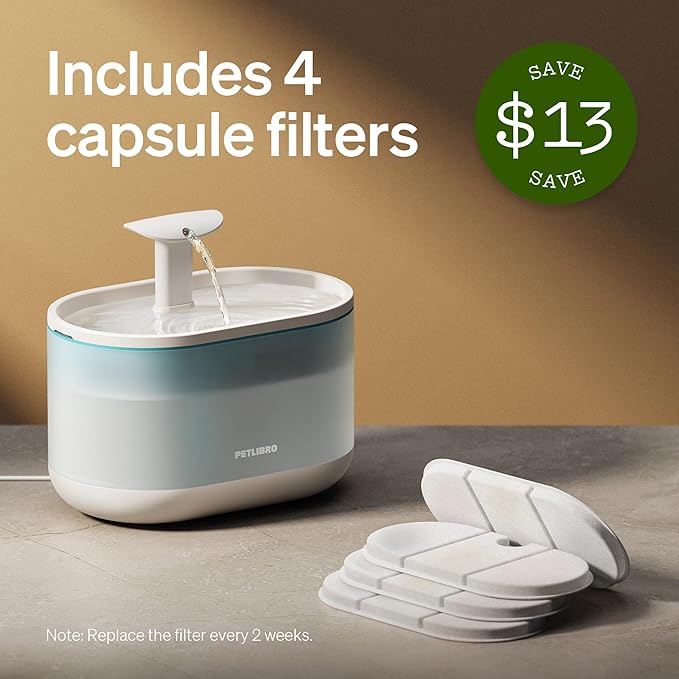 PETLIBRO Cat Water Fountain Ultra Quiet with Two Flow Modes, Large-Size Filter Capsule Pet Water Fountain, 71oz/2.1L Visible Water Level Dog Water Dispenser for Cats & Dogs