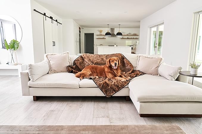 PupProtector Waterproof Throw Blanket for Dogs and Cats, Pet Blanket Cover for Couches, Sofas, Beds, Car Seats, Furniture, Calming Soft Faux Fur, Sable Tan, Large (80" L x 62" W)