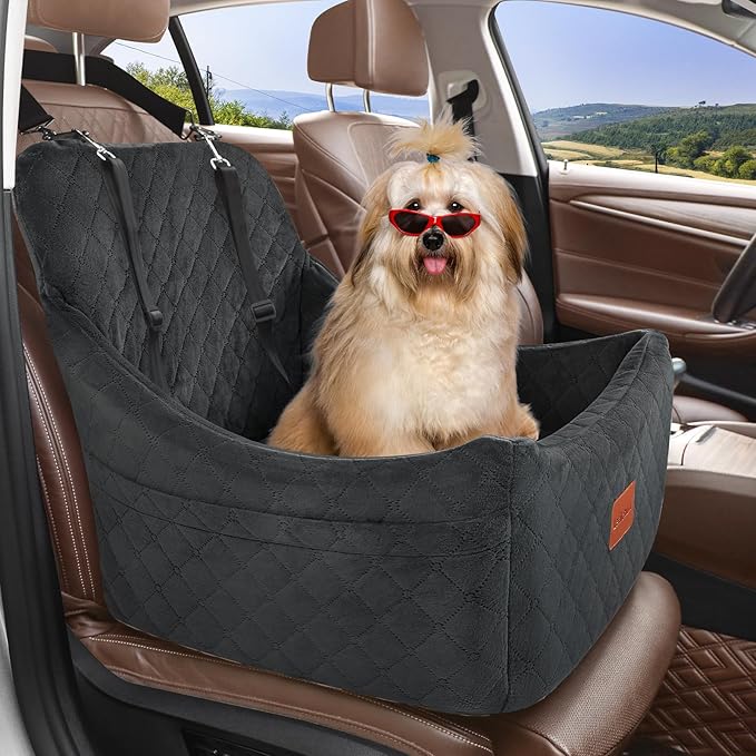 Dog Car Seat for Medium Dogs Up to 40lbs,Fully Detachable and Washable,Memory Foam Covered Soft Fabric,Easy to Install with Adjustable Straps,Anti-Slip Base,Two Side Pockets(Black,Medium)