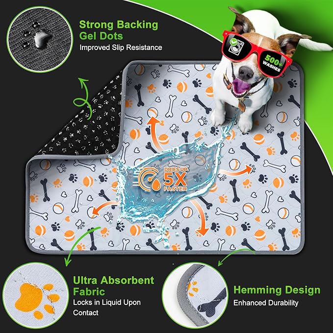 Hompet Washable Pee Pads for Dogs, 40"x26", 2-Pack Thick Heavy Absorbency Reusable Pee Pads Prevent Leakage Non-Slip, Pet Training Pads for Puppy Playpen, Crate, Potty, Floor, Bed, Sofa