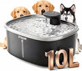 10L/2.64GAL Wireless Water Fountain for Cats Large Dogs for Multi-Pet Homes - Stainless Steel 4000mAh Battery Operated Automatic Pet Water Dispenser with Sensor, Quiet Flowing Bowl - Black