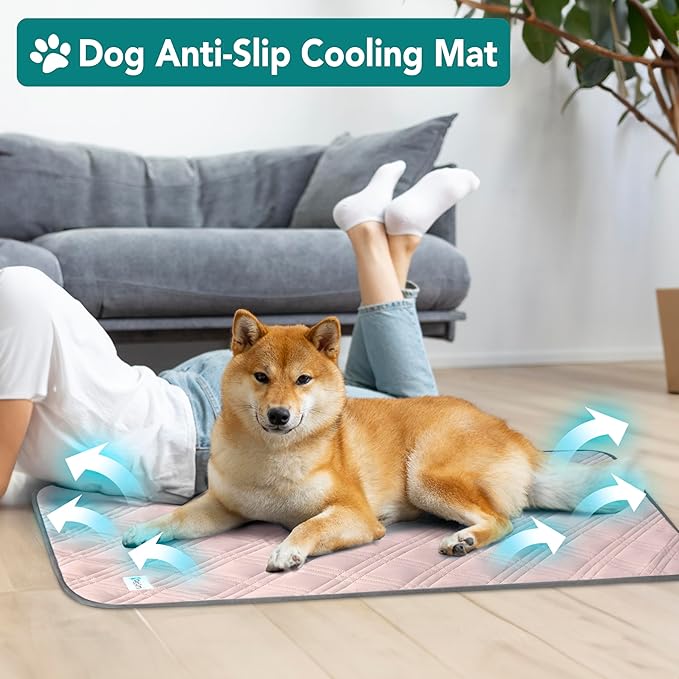 PetAmi Waterproof Cooling Mat for Dog, Premium Pet Cooling Blanket for Bed Crate, Anti Slip Indoor Dog Cool Pad for Sleeping, Q-MAX Large Sofa Couch Cover Mat for Cat, Pink, 60x80
