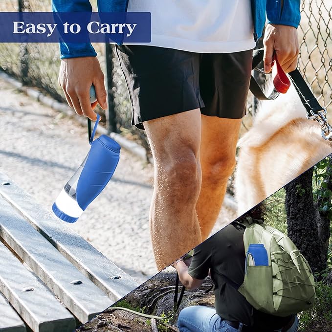 TIOVERY Upgraded Dog Water Bottle, Portable Dog Cat Puppy Pet Water Dispenser Feeder with Drinking Cup and Food Container Leak Proof for Outdoor Walking, Travel, Hiking 12OZ Blue