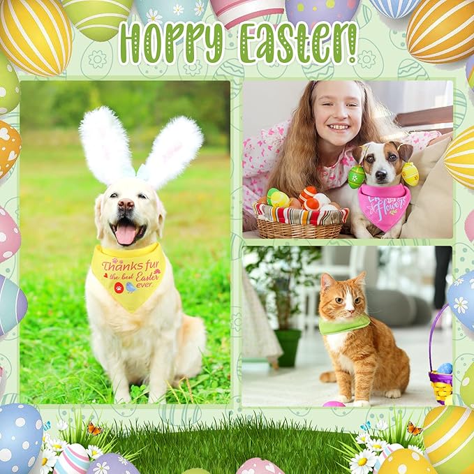100 Pcs Easter Dog Bandana Bulk with Sayings Pet Triangle Scarf Bibs Washable Puppy Kerchief Adjustable Grooming Supplies for Small Medium Large Dog Cat Costume Accessories