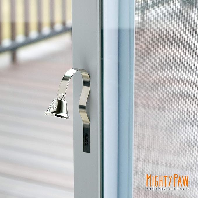 Mighty Paw Metal Dog Doorbell - Durable Bell Big Dog - Optimized Sound - Includes Doggy Doorbell Training Tips - Durable Sleek Silver Bell - Puppy Supplies - Pet Potty Training