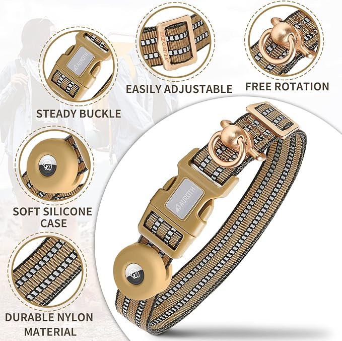 Auroth Airtag Dog Collar, Adjustable Air Tag Case Holder Dog Collar for Medium Large Dogs, Airtag Dog Collar Holder with Heavy Duty D Ring Tangle Free