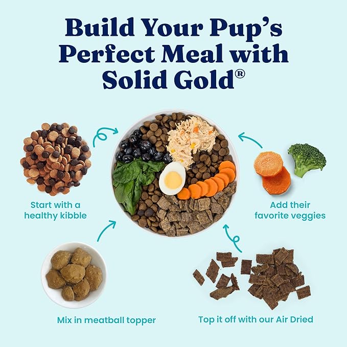 Solid Gold Meatball Dog Food Toppers for Dry Food - High Protein Chicken Meatball Topper for Dogs - Complete Meal, Meal Mix in or Soft Dog Treats - Gut Support - 3 Pack *Refrigerate After Opening*
