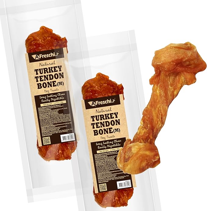 A Freschi srl Turkey Tendons for Dogs, Long-Lasting, Hypoallergenic Rawhide Alternative, Human Grade, Healthy Puppy Chews, Natural Dog Treats for Medium Dogs, Bone (M), 2 Count Pack