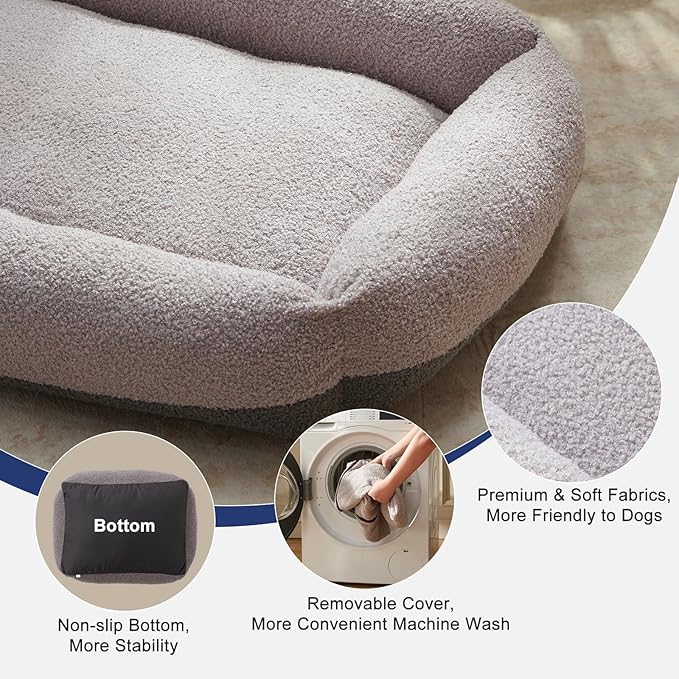 FURTIME Washable Dog Bed Medium Large Size Dogs, Rectangle Comfy Fluffy Pet Bed, Removable Zipper Cover Machine Wash, Soft Orthopedic Bed Durable Pet Cuddler with Anti-Slip Bottom, 30"x24"x8", Grey