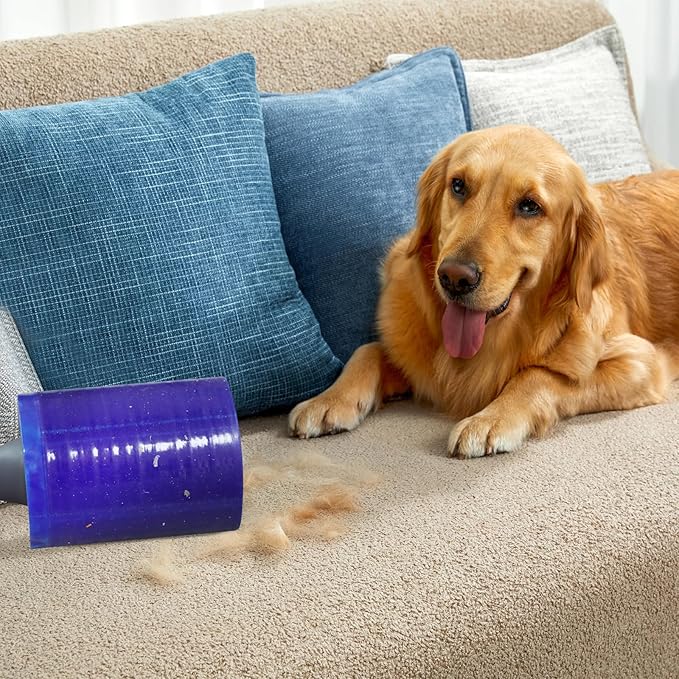 Lint Roller for Pet Hair 500 Sheets Extra Sticky Pet Hair Remover for Clothes Furniture Carpet Cleaner Cars Dogs Travel-Friendly Grip Handle Blue