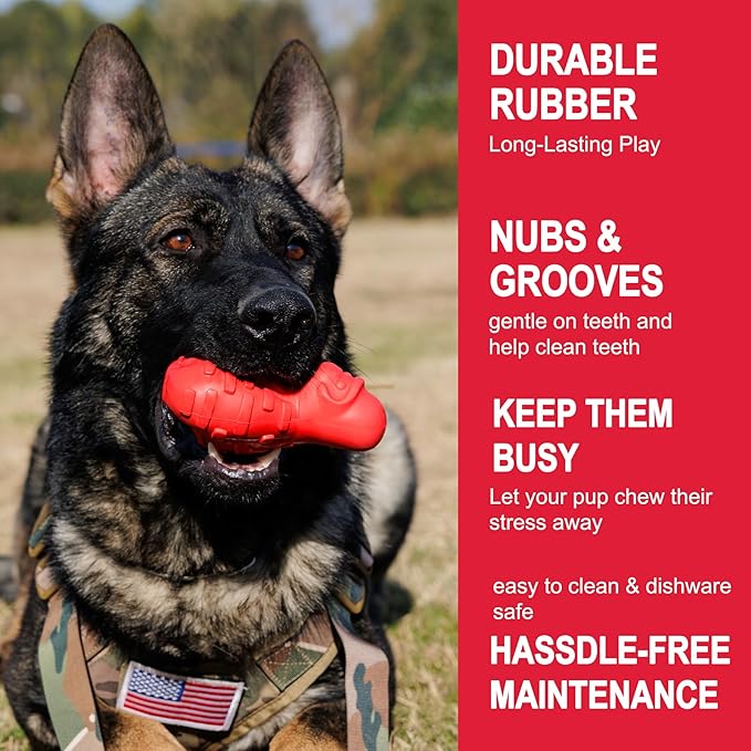 Natural Rubber Dog Chew Toy for Moderate Chewers or Older - Lifetime Replacement - Fetch Toy for Large Breed - Durable Gorilla Dog Toy, Red