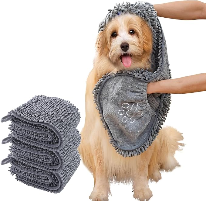 Quick Dry pet Dog Towels,Ultra Absorbent Microfiber, Suitable Dog and cat Bath Towel, Comfortable Hand Pockets, Indoor Outdoor Use,Durable Material,Machine Washable (30 * 13.7in)