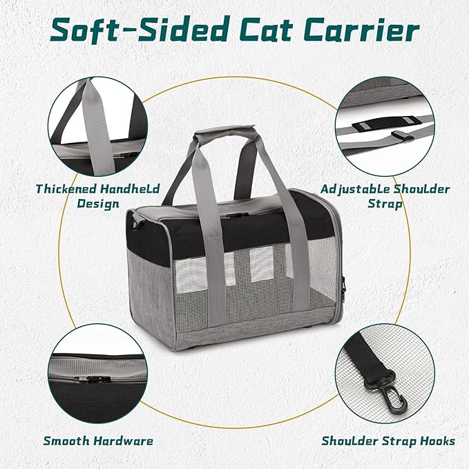 PINVNBY Bunny Carrier for Travel Camping Outdoor, Small Pet Carrier, Guinea Pig Carrier, Breathable Pet Portable Hand Bag for Hamster Bunny Guinea Pig（Black & Gray）