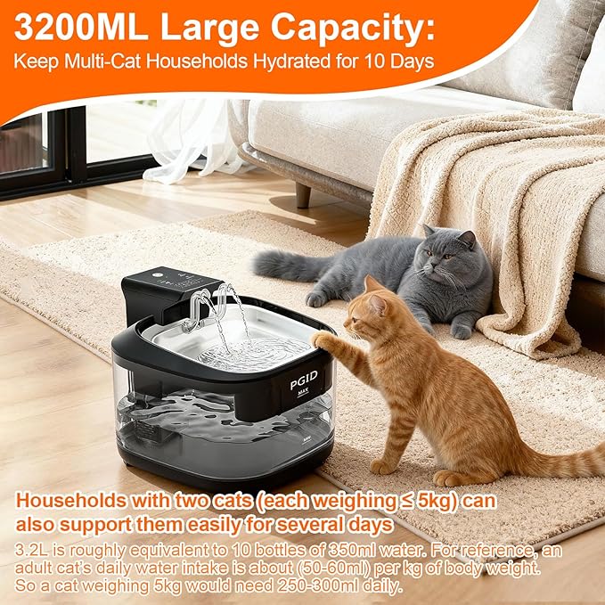 Cordless Cat Water Fountain, 5000mah Battery Operated Pet Water Fountain, 108oz/3.2L Automatic Dog Water Fountains for Cats Dog Indoor Outdoor