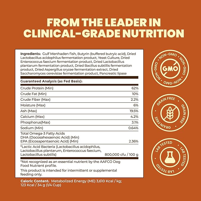 Premier Research Labs Fish Topper - Dried Dog Food Topper for Pets, Meal Mix Ins for Kibble, Supports Gut & Joint Health, Natural Source of Protein, Fermented, Grain Free, Non GMO - 16 oz