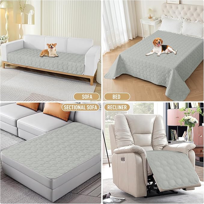 ZNSAYOTX Ultimate Cozy Blankets (82"x120") 100% Waterproof Bed Mat Blanket for Dog Pets, Couch Sofa Protector with Non-Slip Back Washable Durable, Pee Scratch Proof Easy to Clean (Light Grey)