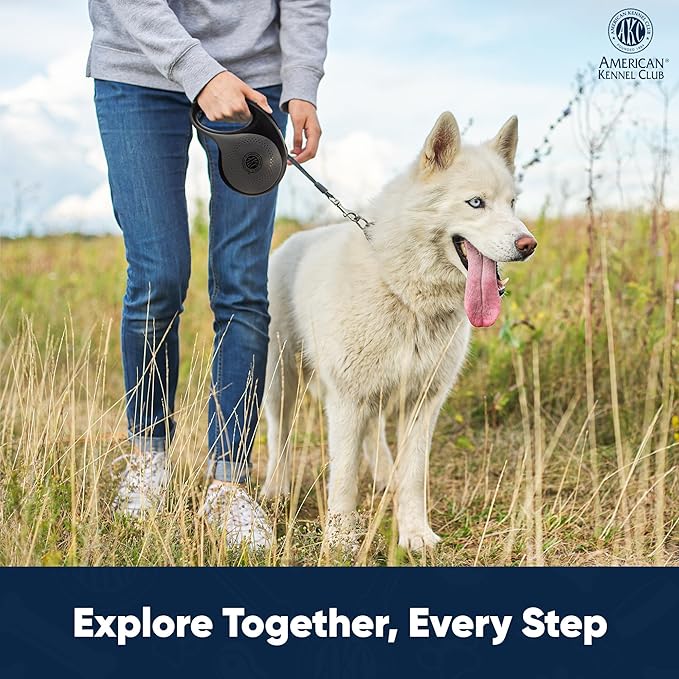 American Kennel Club Retractable Dog Leash, 16.4ft, Tangle-Free, Ergonomic Grip, One-Hand Brake, for Medium & Large Dogs up to 110 lbs