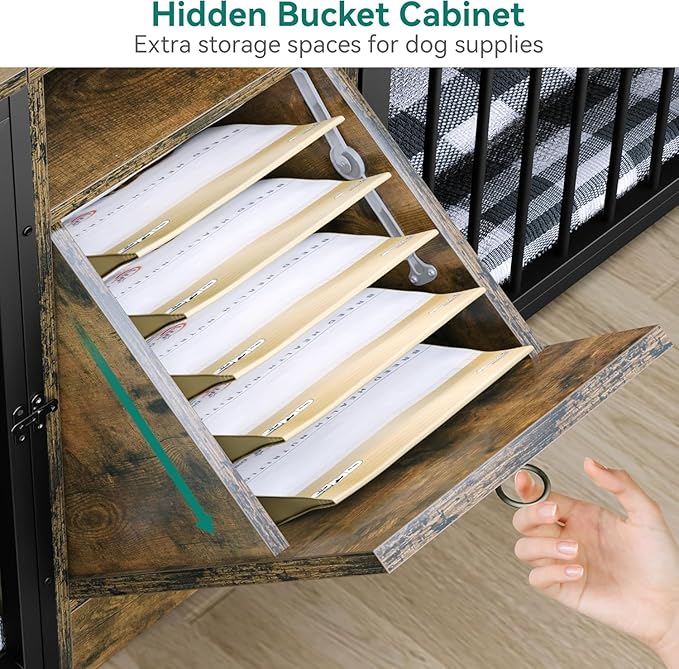 YITAHOME Dog Crate Furniture with Feeder Bowls, 55" Large Breed Dog Kennel with Storage Drawer, Heavy Duty Dog House TV Stand Indoor for Medium Dogs, Brown