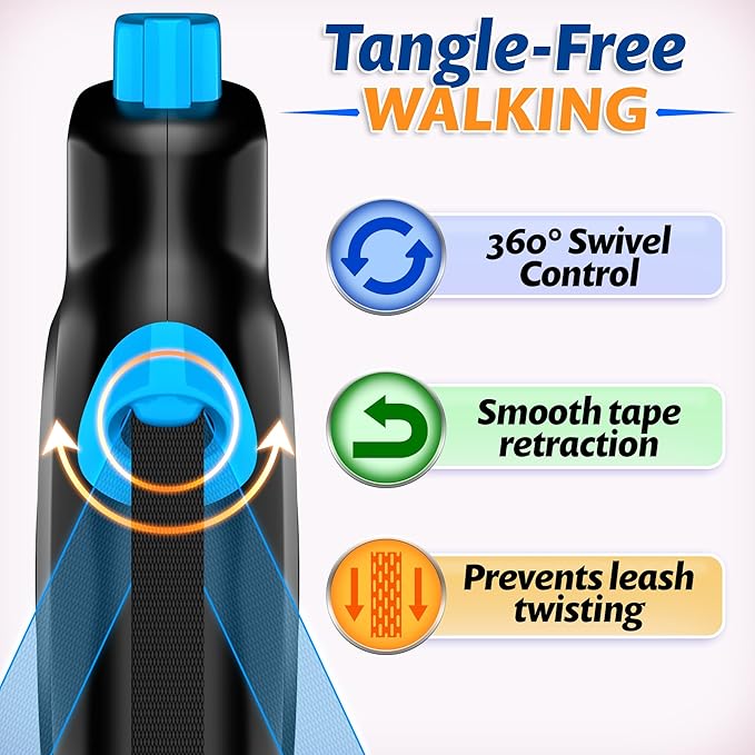16.4 ft Retractable Dog Leash – Heavy Duty Dog Retractable Leash with Strong Nylon Tape - 360° Tangle-Free Design for Small Medium & Large Dogs up to 100 lbs – One-Click Lock - Ergonomic Comfort Grip