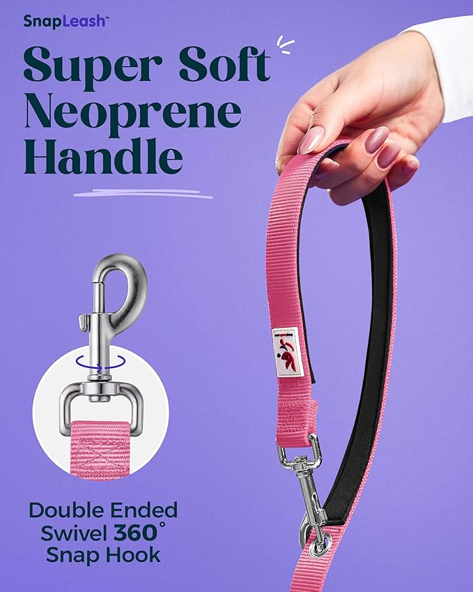 Hands-Free Dog Leash Training Running Snapleash, Waist & Shoulder Lead for Walking, Traffic Lead, Dual Pet Leash Adjustable for Large, Medium and Small Dog Breeds (Pink, Large (1in x 7.5ft))