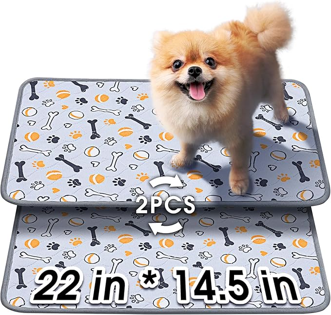 Hompet Washable Pee Pads for Dogs, 22"x14.5", 2-Pack Thick Heavy Absorbency Reusable Pee Pads Prevent Leakage Non-Slip, Pet Training Pads for Puppy Playpen, Crate, Potty, Floor, Bed, Sofa