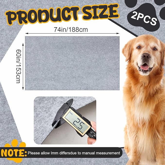 2 Pack Extra Large 60"x74" Reusable Dog Mat Jumbo Waterproof Absorbent Non-Slip Pee Pads Machine Washable Playpen Mat for Training, Whelping, Incontinence, Crate/Kennel Use(Light Grey) Shinylin