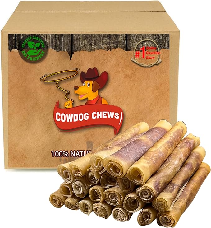 Cowdog Chews Rawhide Gourmet Meaty Rolls 9-10" (20 Pack) – Premium Dog Treats with Savory Beef Filling, Long-Lasting Chew for Aggressive Chewers, High-Protein, Natural Ingredients