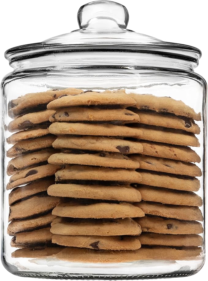 1 Gallon Glass Cookie Jar with Lid – Glass Jar with Lid - Airtight Food Storage Container for Cookies, Candy, Flour, Dog Treats – Clear Large Kitchen Jar for Pantry or Laundry Room