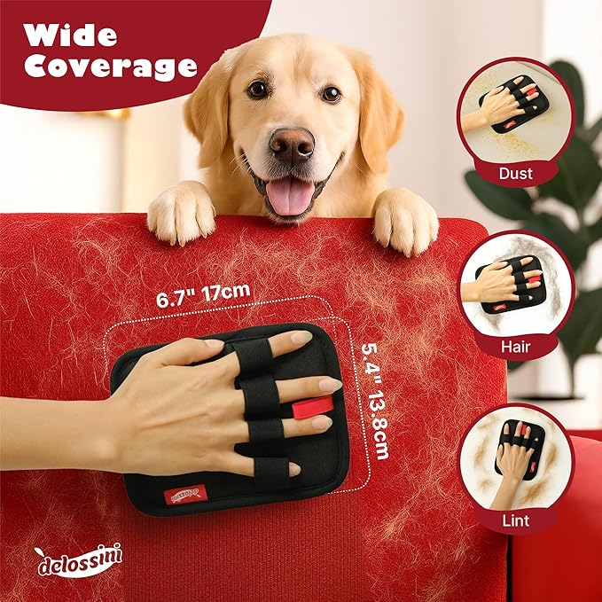 Pet Hair Removal Glove, Reusable Electrostatic Pet Hair Remover Glove for Cat & Dog, Washable 4 Finger Upgraded Version Pet Hair Mitt for Couch, Furniture, Car Seat - 1 PCS