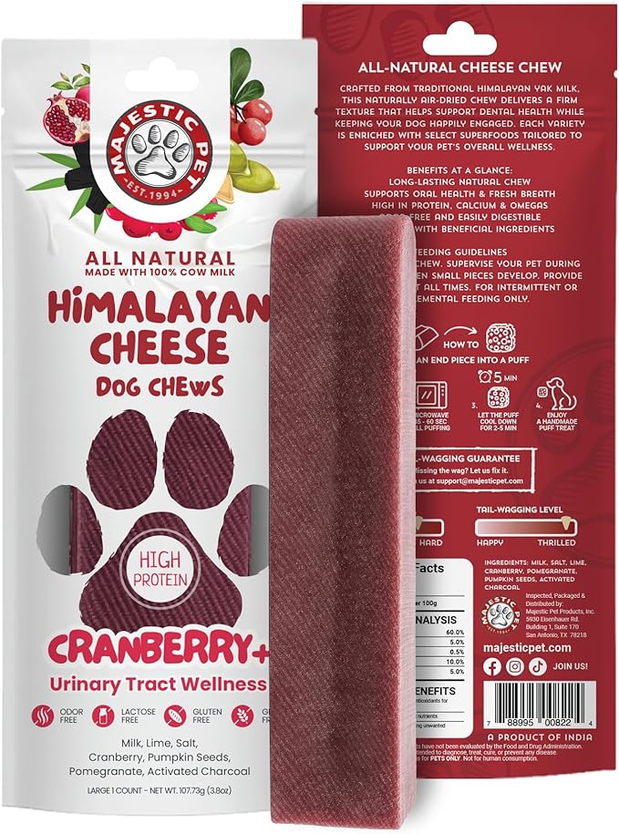 Majestic Pet Himalayan All-Natural Yak Style Cheese Dog Chews Made with 100% Cows Milk- Long Lasting Dental Chew for Dogs - Healthy Pet Treats (Urinary Tract Wellness, Large, 1 Pack)
