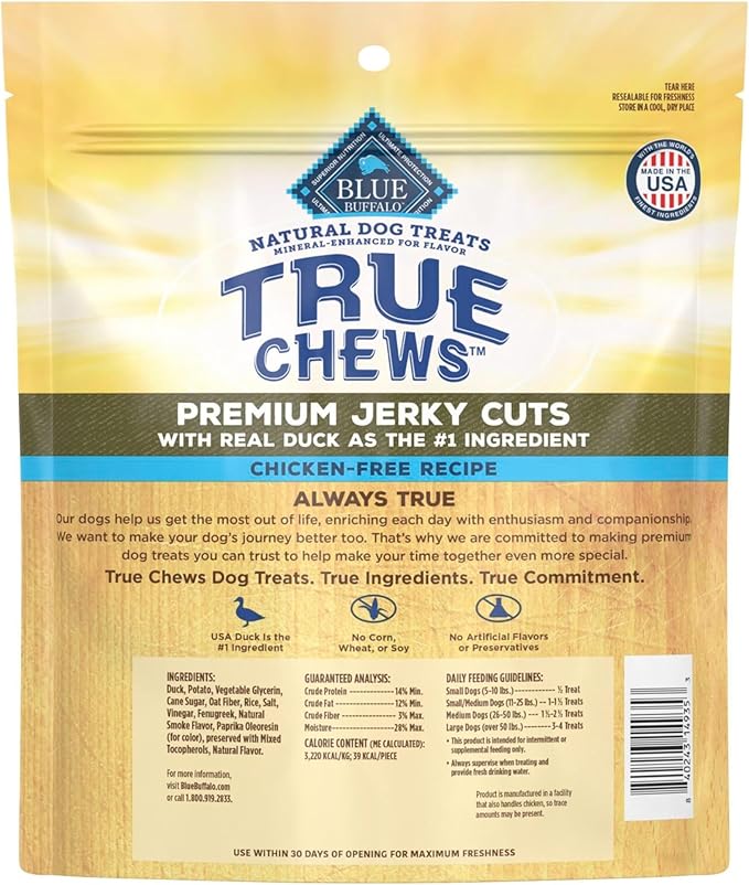 Blue Buffalo True Chews Premium Jerky Cuts Dog Treats, Made in the USA with Natural Ingredients, Chicken & Duck, 22-oz. Bag