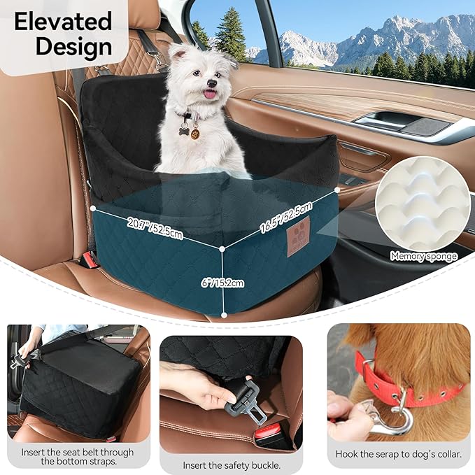 Dog Car Seat for Small/Medium Dogs, Dog Booster Car Seats with Thick Cushion for Dogs Under 35lbs, Detachable Washable Pet Carseat with Storage Pockets, 2 Safety Belts(Black)