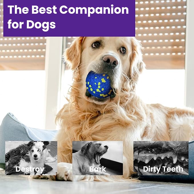 4 Pack Bouncy Dog Balls, 3'' Indestructible Dog Toys for Aggressive Chewers, Outdoor Jolly Tennis Balls for Dogs, Durable Interactive Floating Fetch Toy, Blue Orange