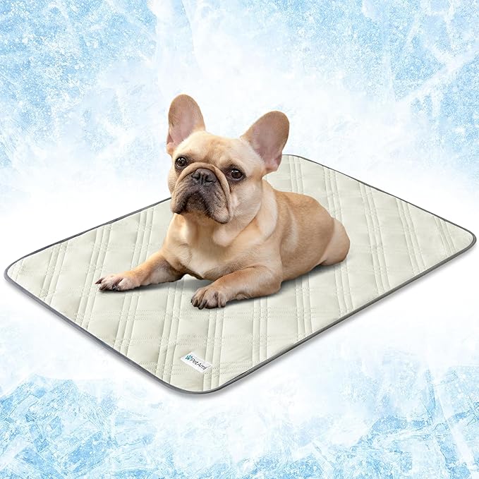 PetAmi Waterproof Cooling Mat for Dog, Premium Pet Cooling Blanket for Bed Crate, Anti Slip Indoor Dog Cool Pad for Sleeping, Q-MAX Small Medium Sofa Couch Cover Mat for Cat, Beige, 29x40