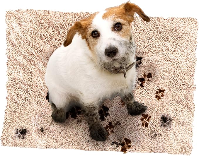 Soggy Doggy Doormat Plain Solid Color Design - Ultra Absorbent Microfiber Chenille Wet Dog Mat for Muddy Paws - Non-Slip and Machine Washable (Beige, Large 26” x 36”)