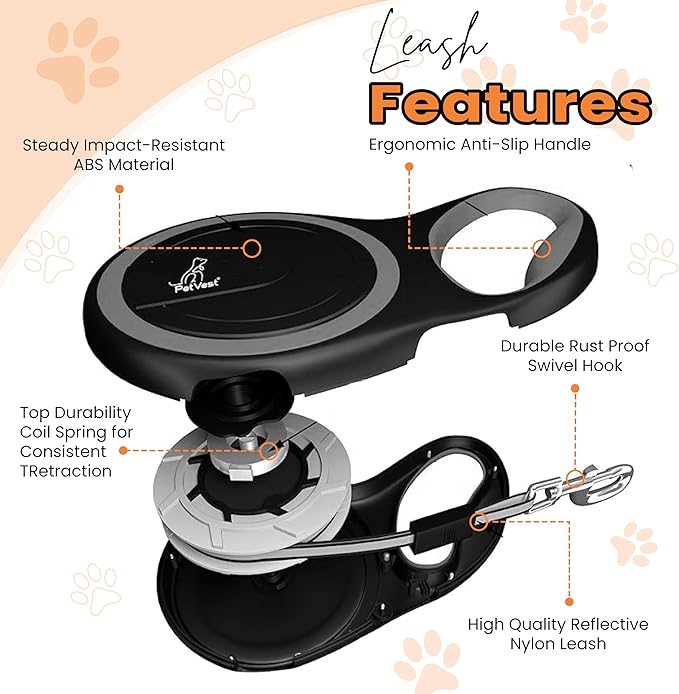 Retractable Dog Leash – Extendable up to 16 FT, Heavy Duty Nylon Tape, No-Tangle, One-Handed Brake & Lock, for Small to X-Large Dogs up to 44 lbs (Black)