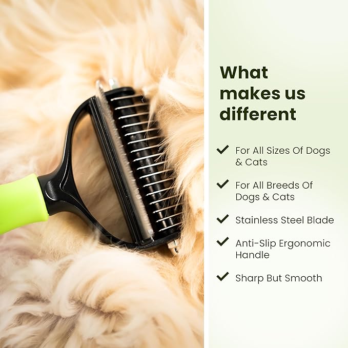 CATTASAURUS Cats & Dogs Grooming Brush for Shedding - 2 in 1 Deshedding Tool and Undercoat Rake for Long and Short Haired Dogs with Double Coat - Dematting Comb and Pet Hair Deshedder Supplies