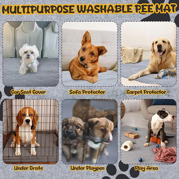 2 Pack Extra Large 60"x74" Reusable Dog Mat Jumbo Waterproof Absorbent Non-Slip Pee Pads Machine Washable Playpen Mat for Training, Whelping, Incontinence, Crate/Kennel Use(Light Grey) Shinylin