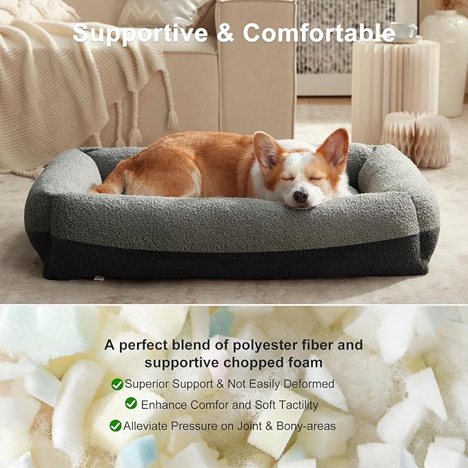 FURTIME Washable Dog Bed Medium Size Dogs, Rectangle Comfy Fluffy Medium Dog Bed, Removable Zipper Cover Machine Wash, Orthopedic Bed Durable Pet Cuddler with Anti-Slip Bottom, 25x21x7 in, Dark Grey