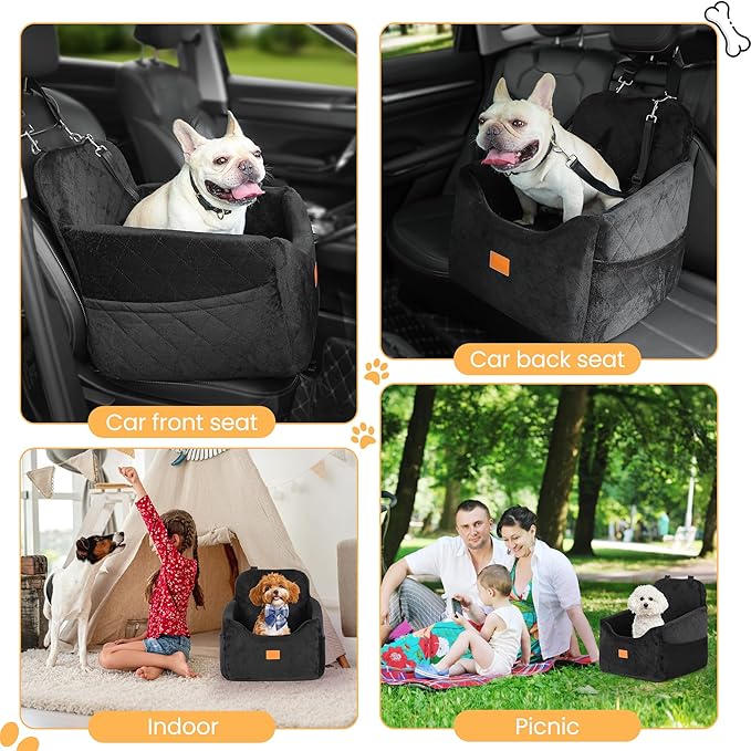 Dog Car Seat for Small Dog with Washable Mat, Memory Foam Booster Seat for Dogs Under 30lb, Elevated Pet Seat with Pockets, Anti-Slip Bed for Car, Perfect for Front & Back Seats with Safety Leash